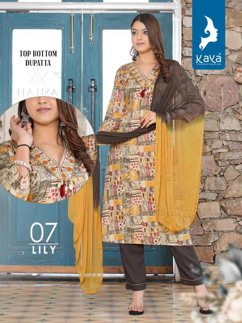 Lily By Kaya Rayon Printed Kurti With Bottom Dupatta Wholesale Market In Surat
